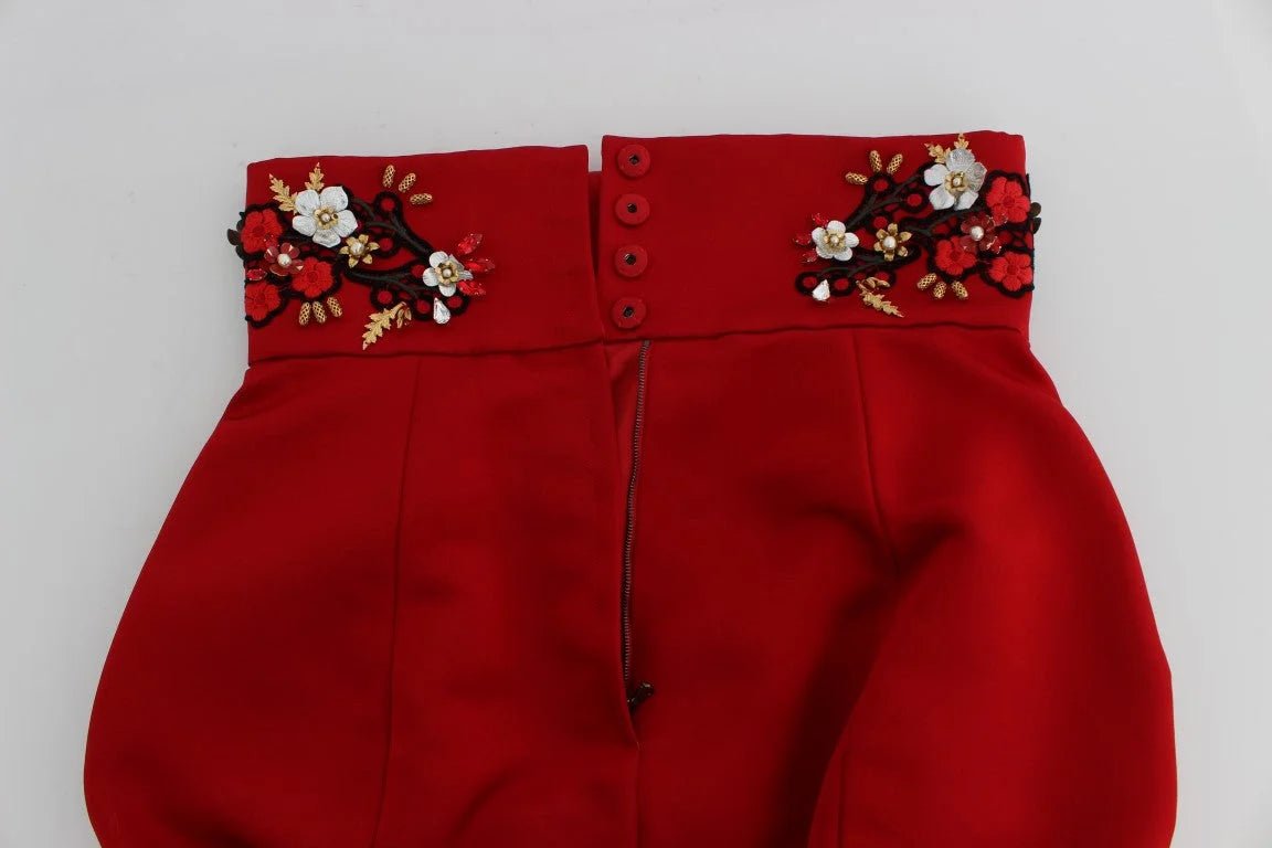 Dolce & Gabbana Red Silk Crystal Roses Shorts - IT40|S - Short Trousers