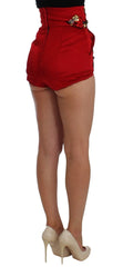 Dolce & Gabbana Red Silk Crystal Roses Shorts - IT40|S - Short Trousers