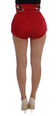 Dolce & Gabbana Red Silk Crystal Roses Shorts - IT40|S - Short Trousers