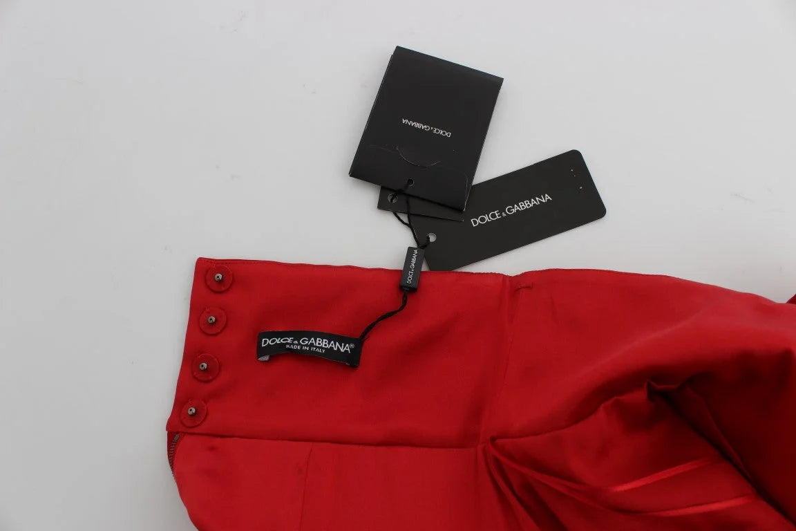 Dolce & Gabbana Red Silk Crystal Roses Shorts - IT40|S - Short Trousers