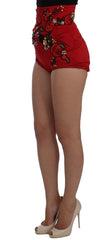 Dolce & Gabbana Red Silk Crystal Roses Shorts - IT40|S - Short Trousers