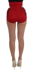 Dolce & Gabbana Red Silk Crystal Roses Shorts - IT40|S - Short Trousers