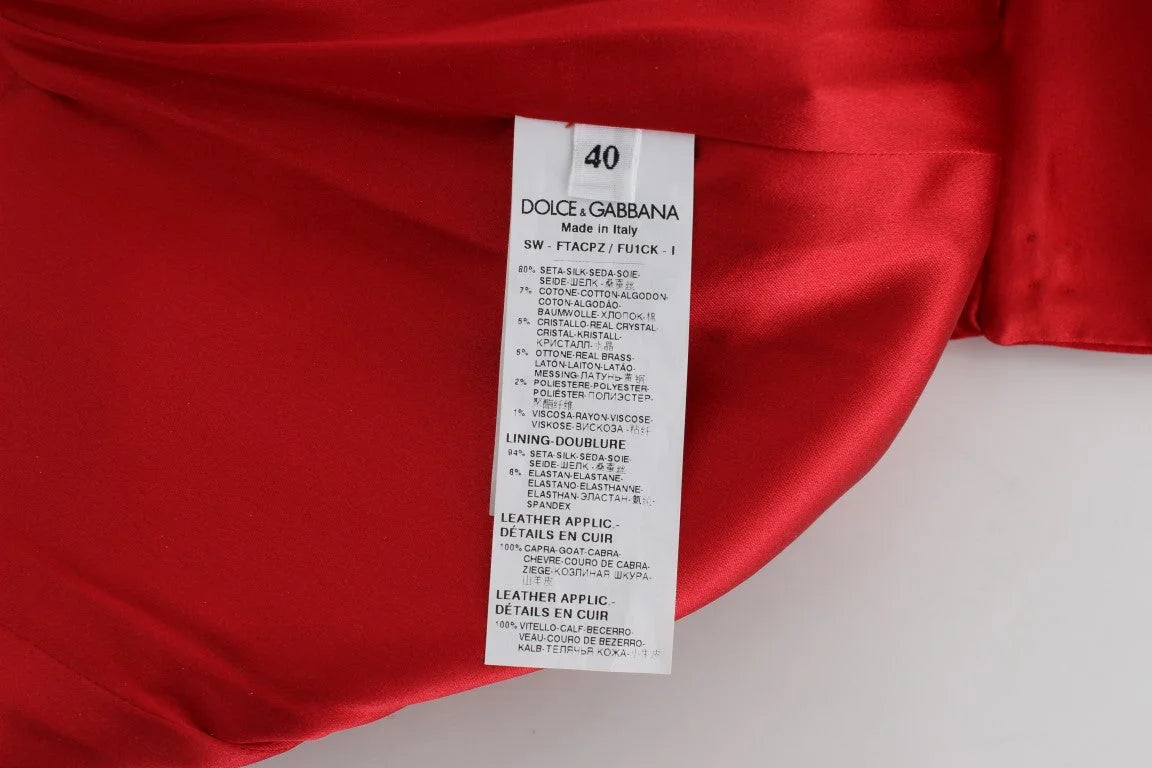 Dolce & Gabbana Red Silk Crystal Roses Shorts - IT40|S - Short Trousers