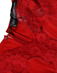 Dolce & Gabbana Red Silk Floral Lace Lingerie Top Underwear - IT5 | XL
