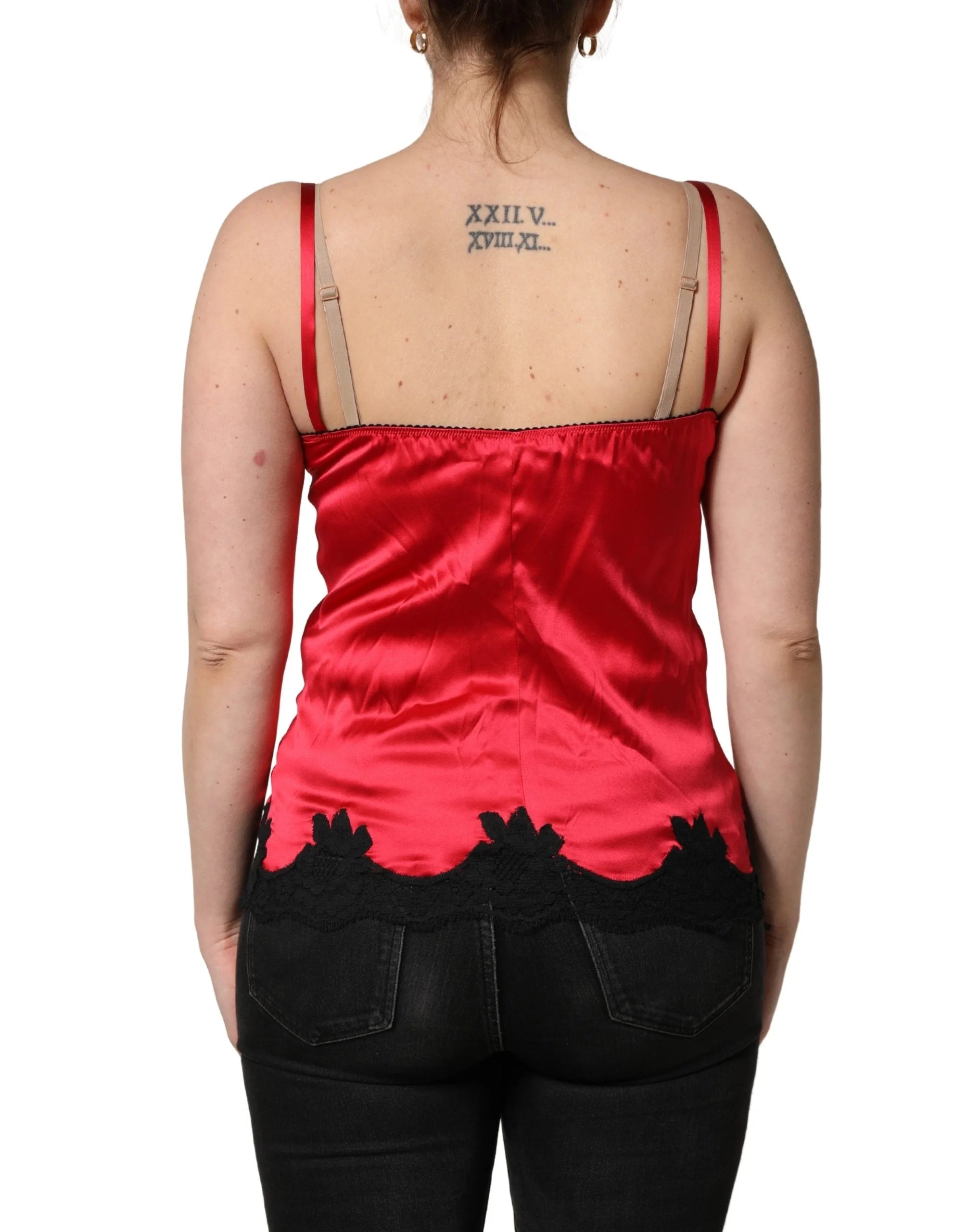 Dolce & Gabbana Red Silk Lace Trim Camisole Sleeveless Tank Top - IT3 | M