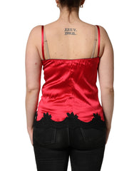 Dolce & Gabbana Red Silk Lace Trim Camisole Sleeveless Tank Top - IT3 | M
