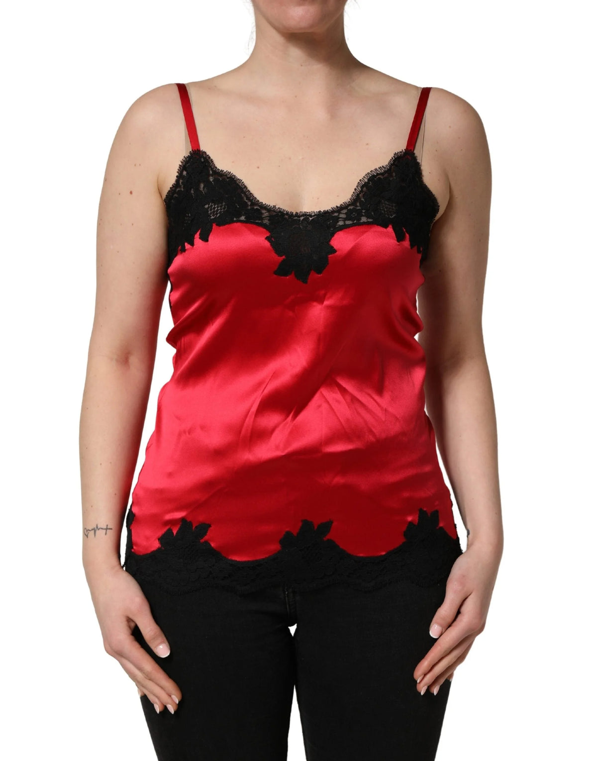 Dolce & Gabbana Red Silk Lace Trim Camisole Sleeveless Tank Top - IT3 | M