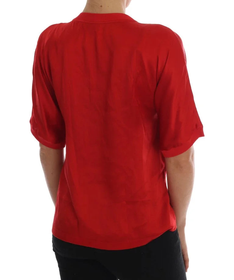 Dolce & Gabbana Red Silk Orange Vase Crystal Top - Blouses