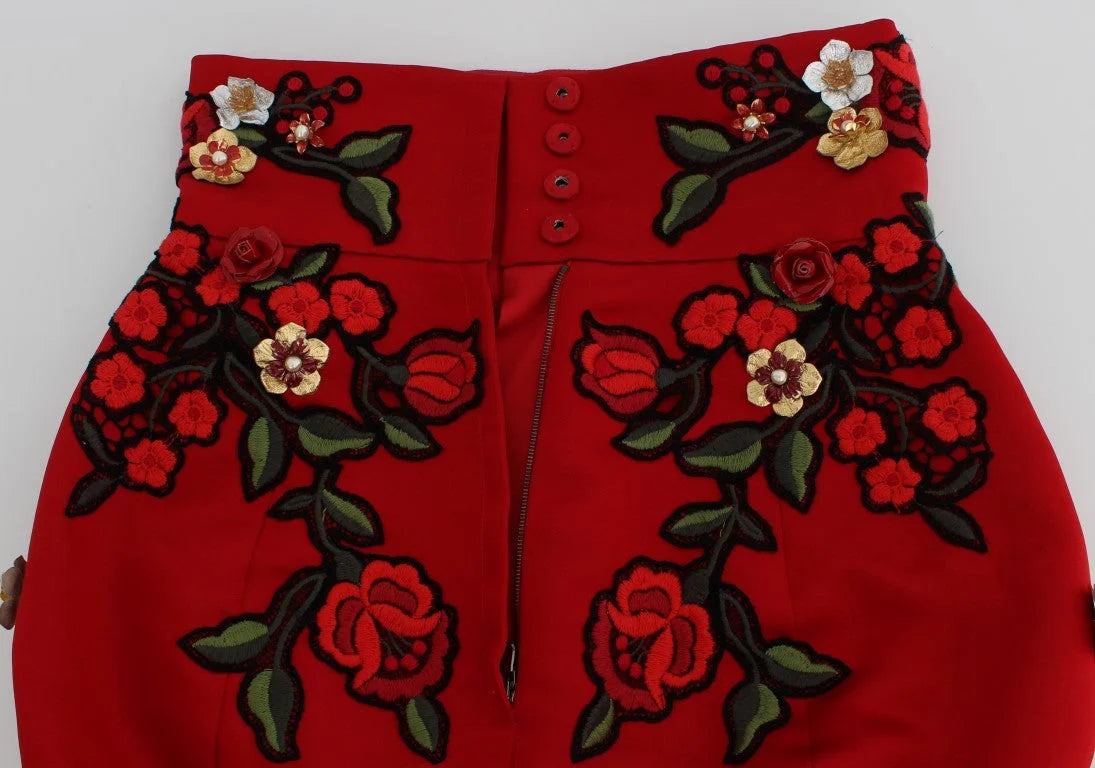 Dolce & Gabbana Red Silk Roses Sicily Shorts - IT40|S - Short Trousers