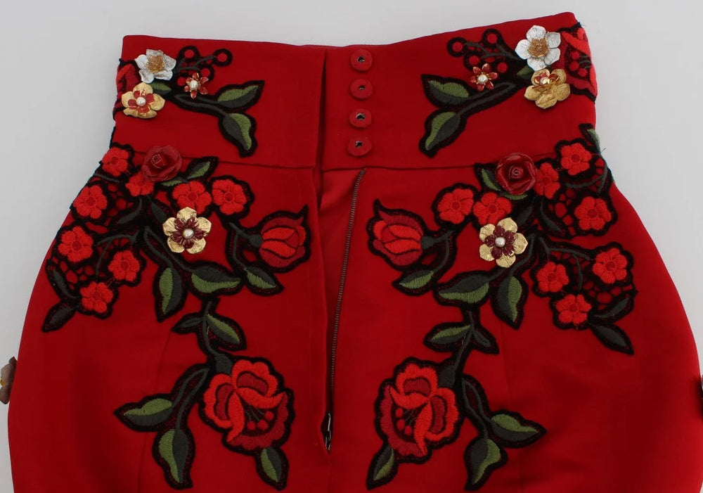 Dolce & Gabbana Red Silk Roses Sicily Shorts - IT40|S - Short Trousers