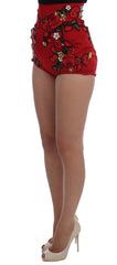 Dolce & Gabbana Red Silk Roses Sicily Shorts - IT40|S - Short Trousers