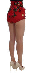 Dolce & Gabbana Red Silk Roses Sicily Shorts - IT40|S - Short Trousers