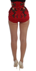 Dolce & Gabbana Red Silk Roses Sicily Shorts - IT40|S - Short Trousers