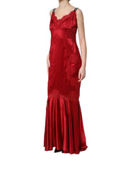 Dolce & Gabbana Red Silk Sleeveless Maxi Long Lace Trim Dress - IT40|S