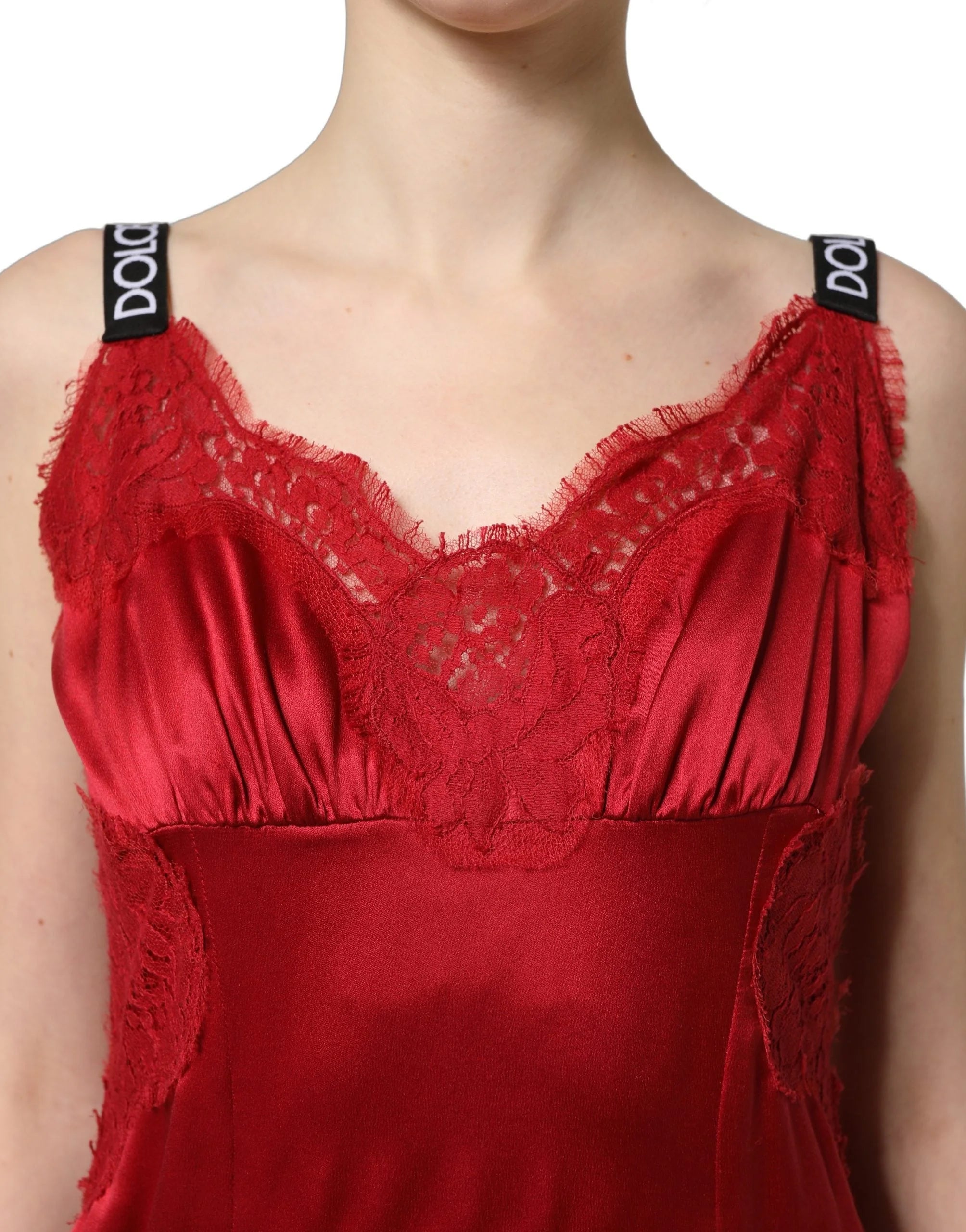 Dolce & Gabbana Red Silk Sleeveless Maxi Long Lace Trim Dress - IT40|S