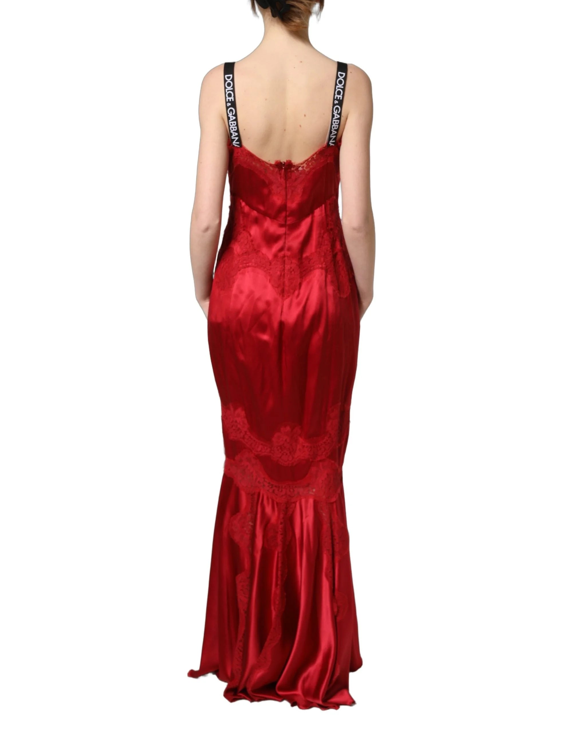Dolce & Gabbana Red Silk Sleeveless Maxi Long Lace Trim Dress - IT40|S