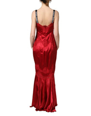 Dolce & Gabbana Red Silk Sleeveless Maxi Long Lace Trim Dress - IT40|S