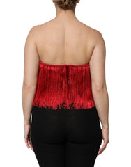 Dolce & Gabbana Red Silk Strapless Fringe Crop Tube Top - Tank Tops
