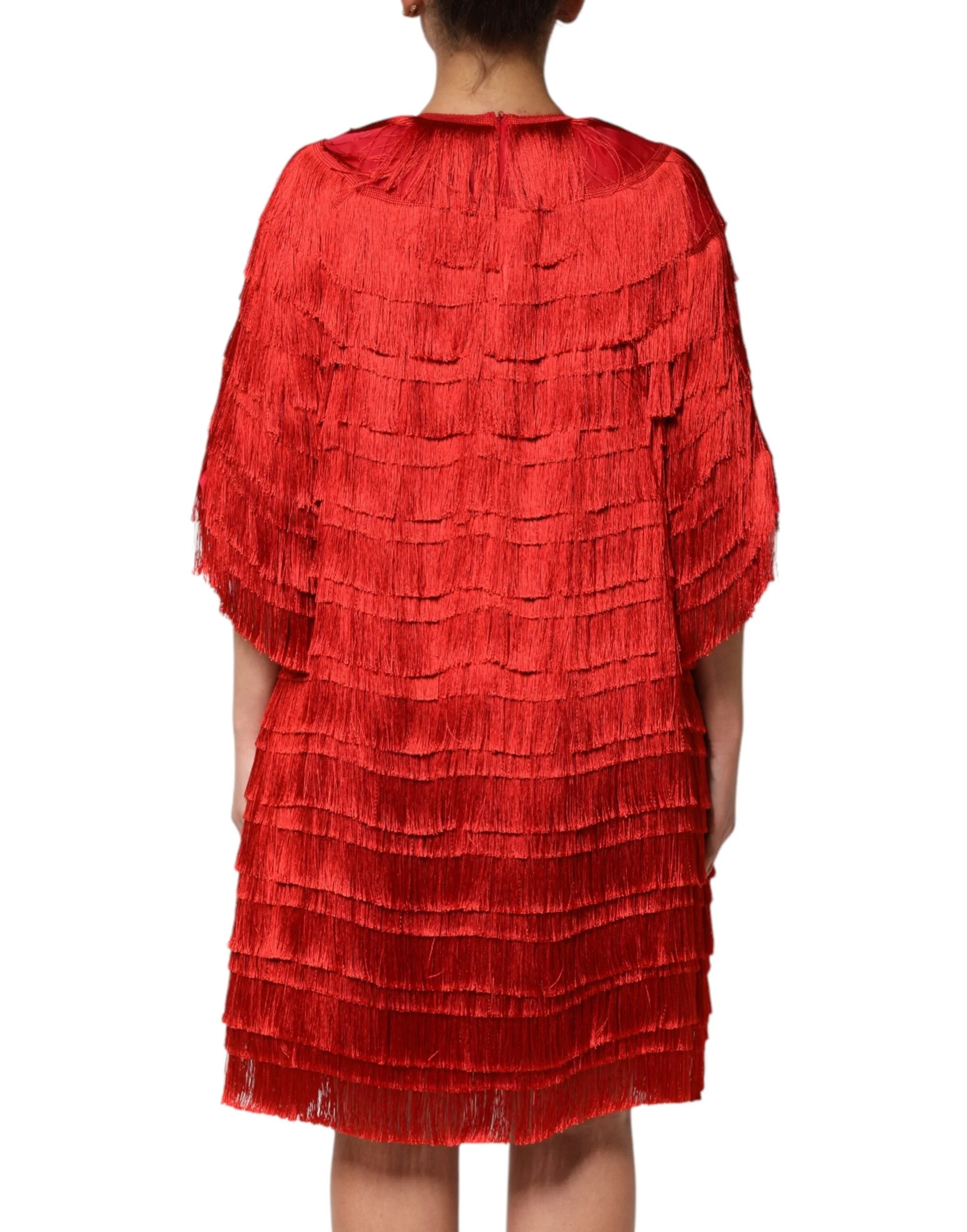 Dolce & Gabbana Red Silk Tiers Fringe Shift Knee Length Dress - IT40|S - Dresses