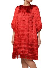 Dolce & Gabbana Red Silk Tiers Fringe Shift Knee Length Dress - IT40|S - Dresses