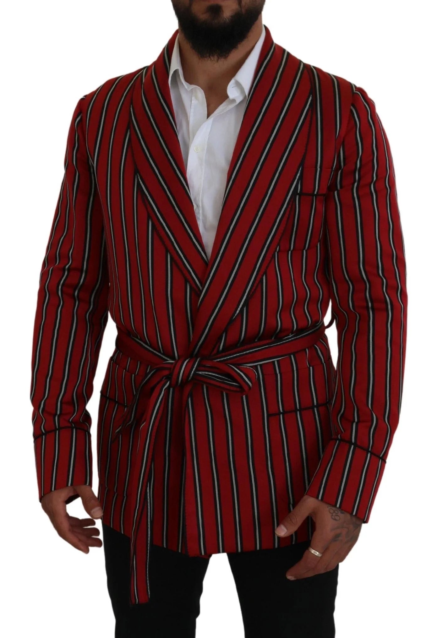 Dolce & Gabbana Red Striped Martini Printed Lining Robe - IT48 | M - Robes