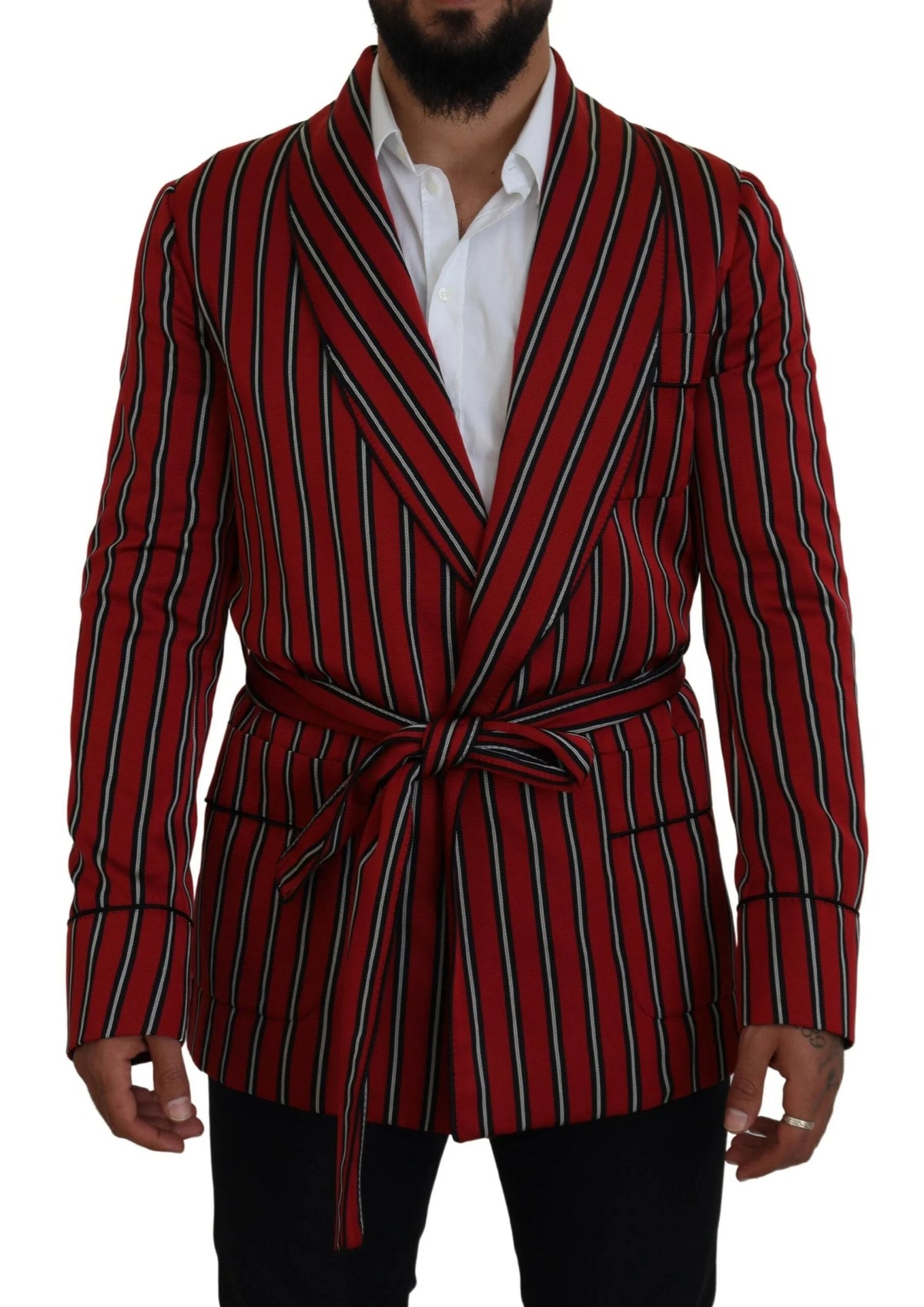 Dolce & Gabbana Red Striped Martini Printed Lining Robe - IT48 | M - Robes