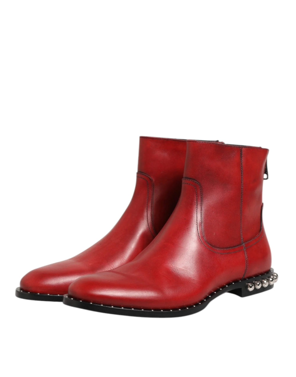 Dolce & Gabbana Red Studded Chelsea Short Ankle Boots Shoes - EU44/US11