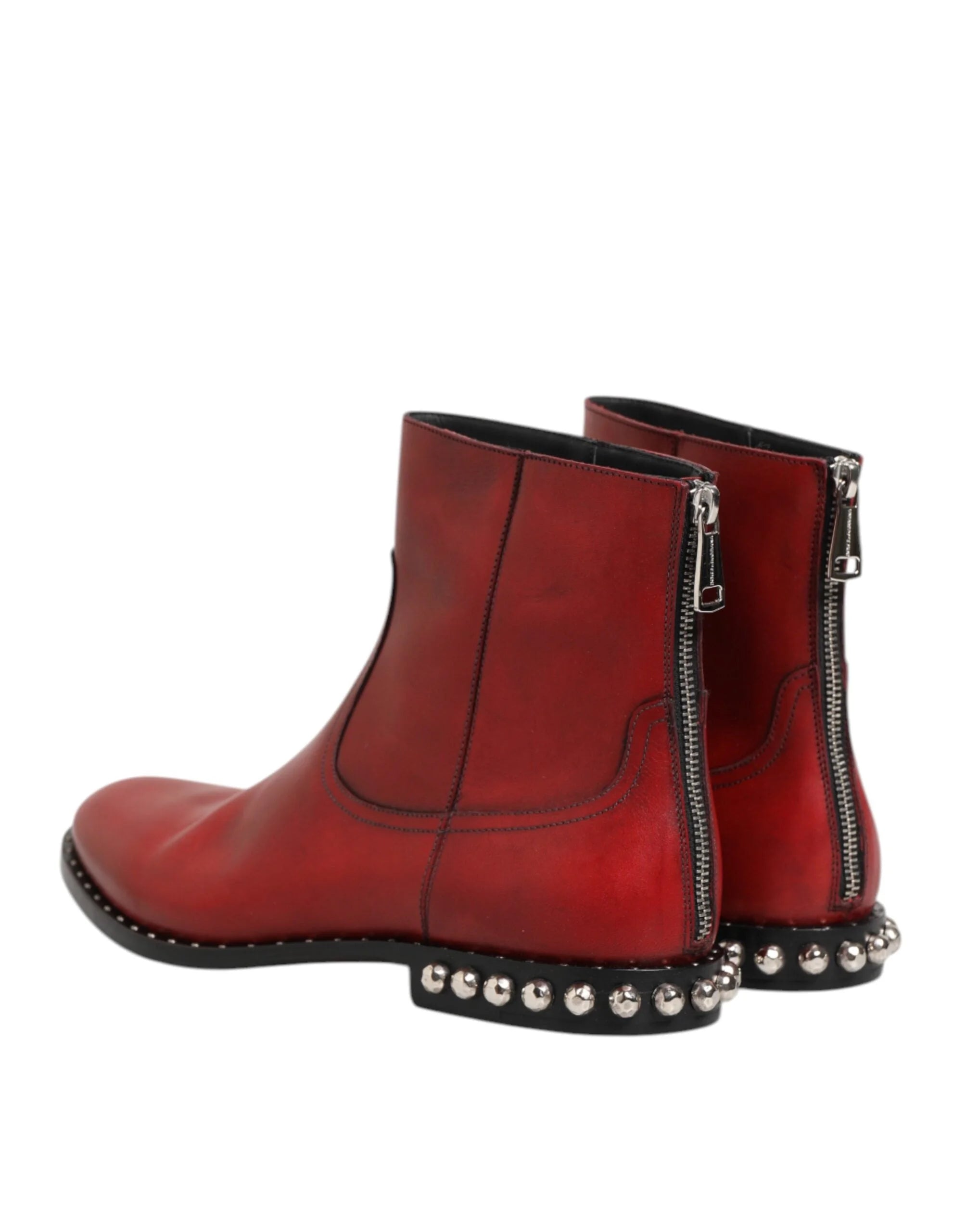 Dolce & Gabbana Red Studded Chelsea Short Ankle Boots Shoes - EU44/US11 - Boots