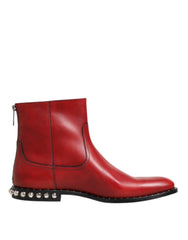Dolce & Gabbana Red Studded Chelsea Short Ankle Boots Shoes - EU44/US11 - Boots