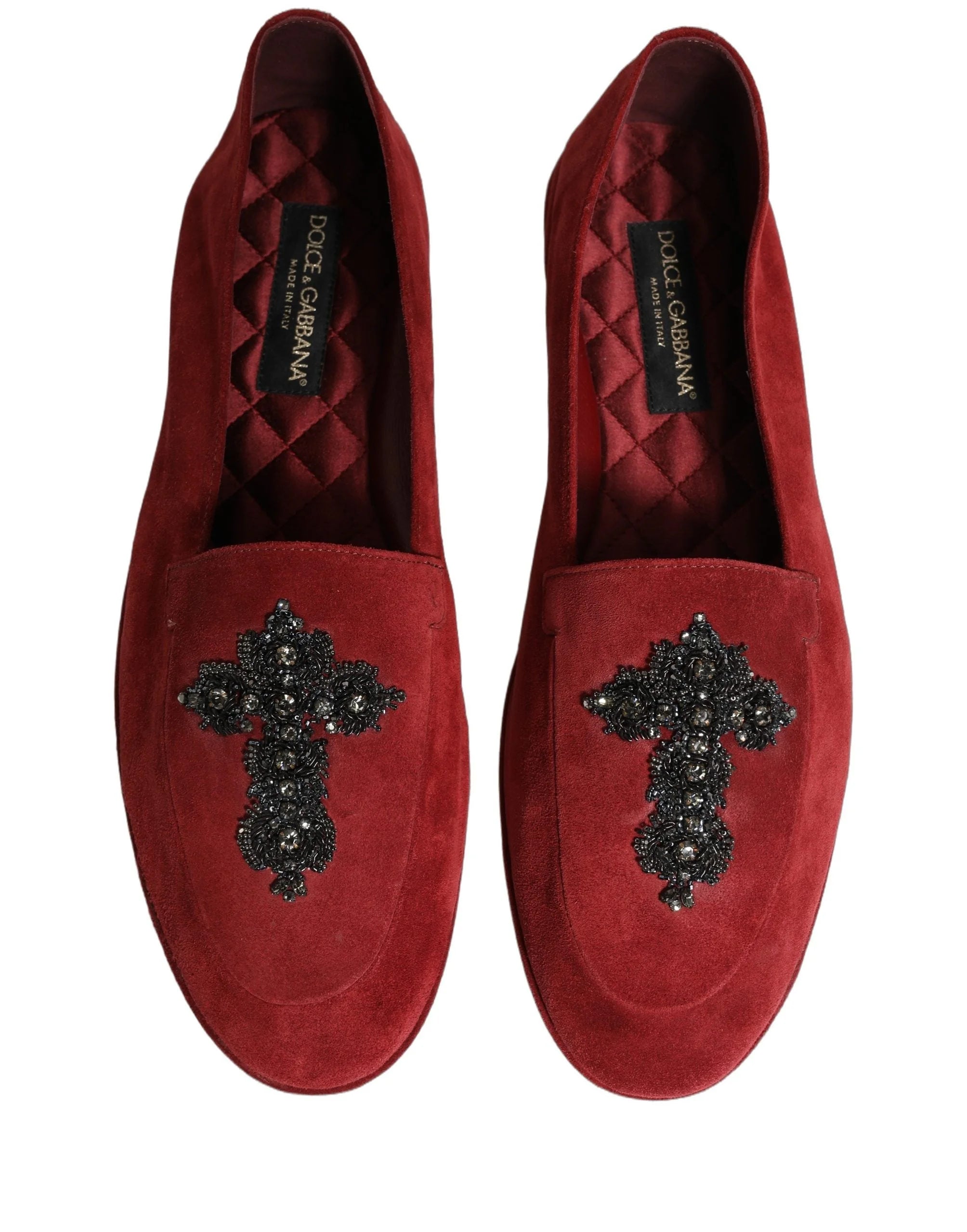 Dolce & Gabbana Red Suede Cross Slip On Dress Loafers Shoes - EU44/US11