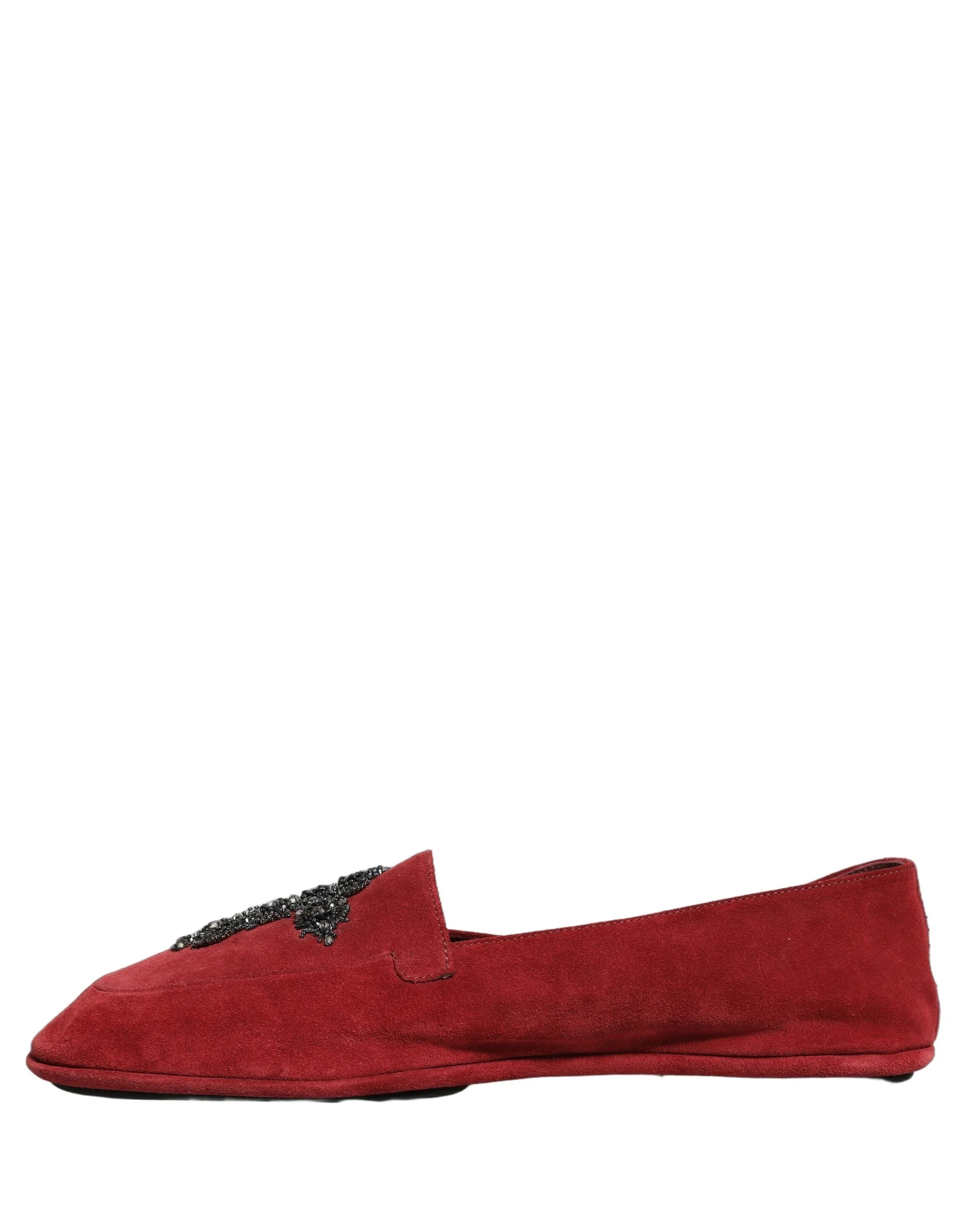 Dolce & Gabbana Red Suede Cross Slip On Dress Loafers Shoes - EU44/US11