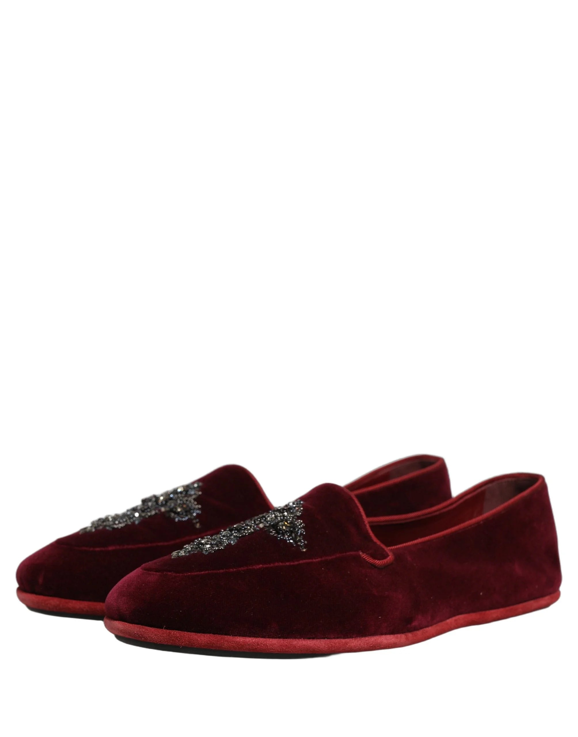 Dolce & Gabbana Red Suede Embellished Men Dress Loafers Shoes - EU42/US9