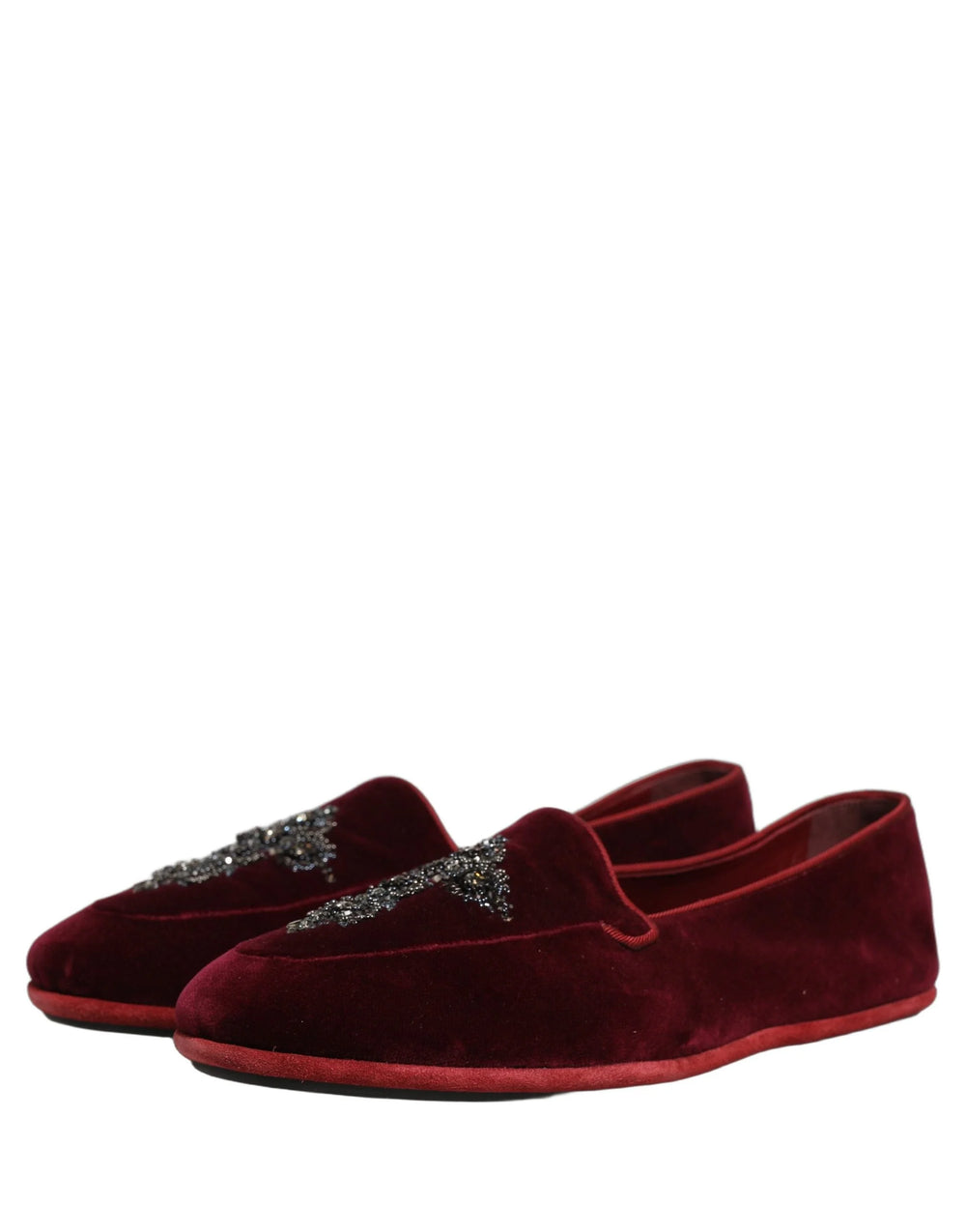 Dolce & Gabbana Red Suede Embellished Men Dress Loafers Shoes - EU42/US9