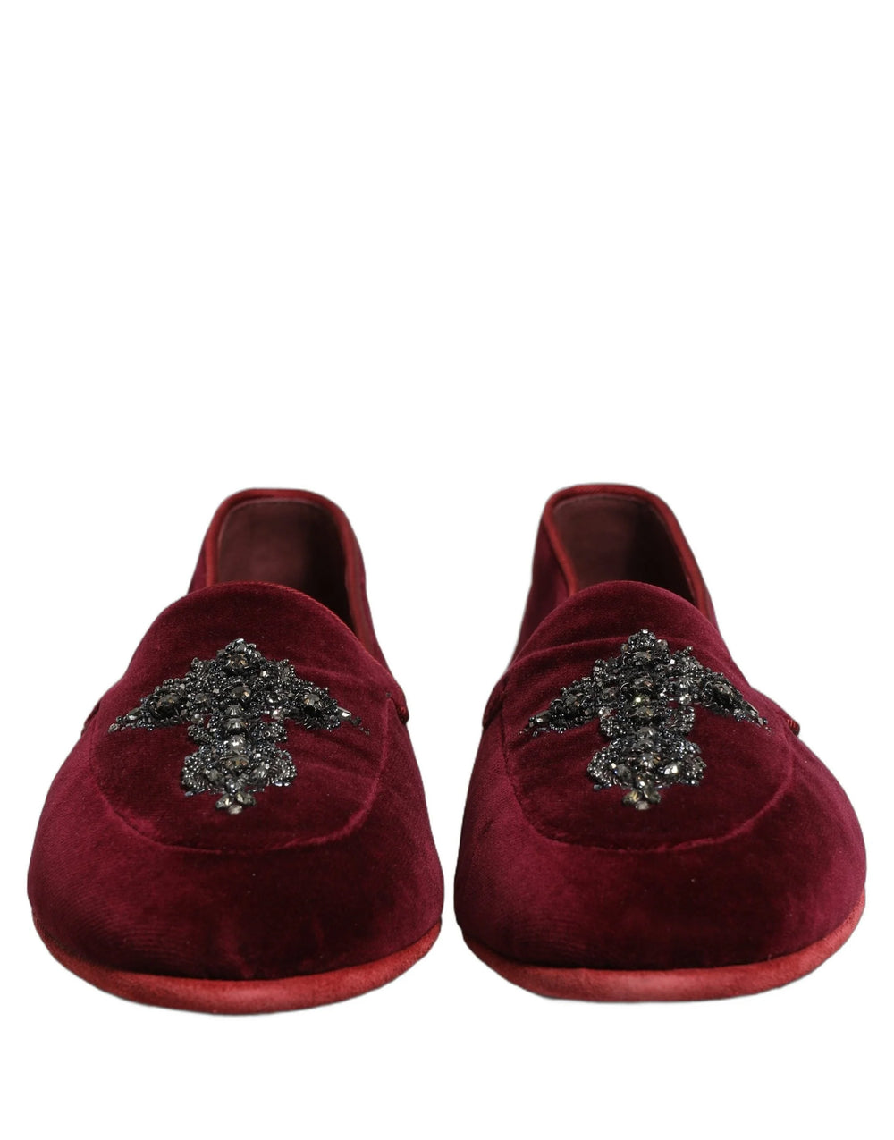 Dolce & Gabbana Red Suede Embellished Men Dress Loafers Shoes - EU42/US9