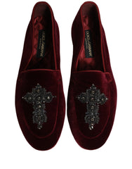 Dolce & Gabbana Red Suede Embellished Men Dress Loafers Shoes - EU42/US9