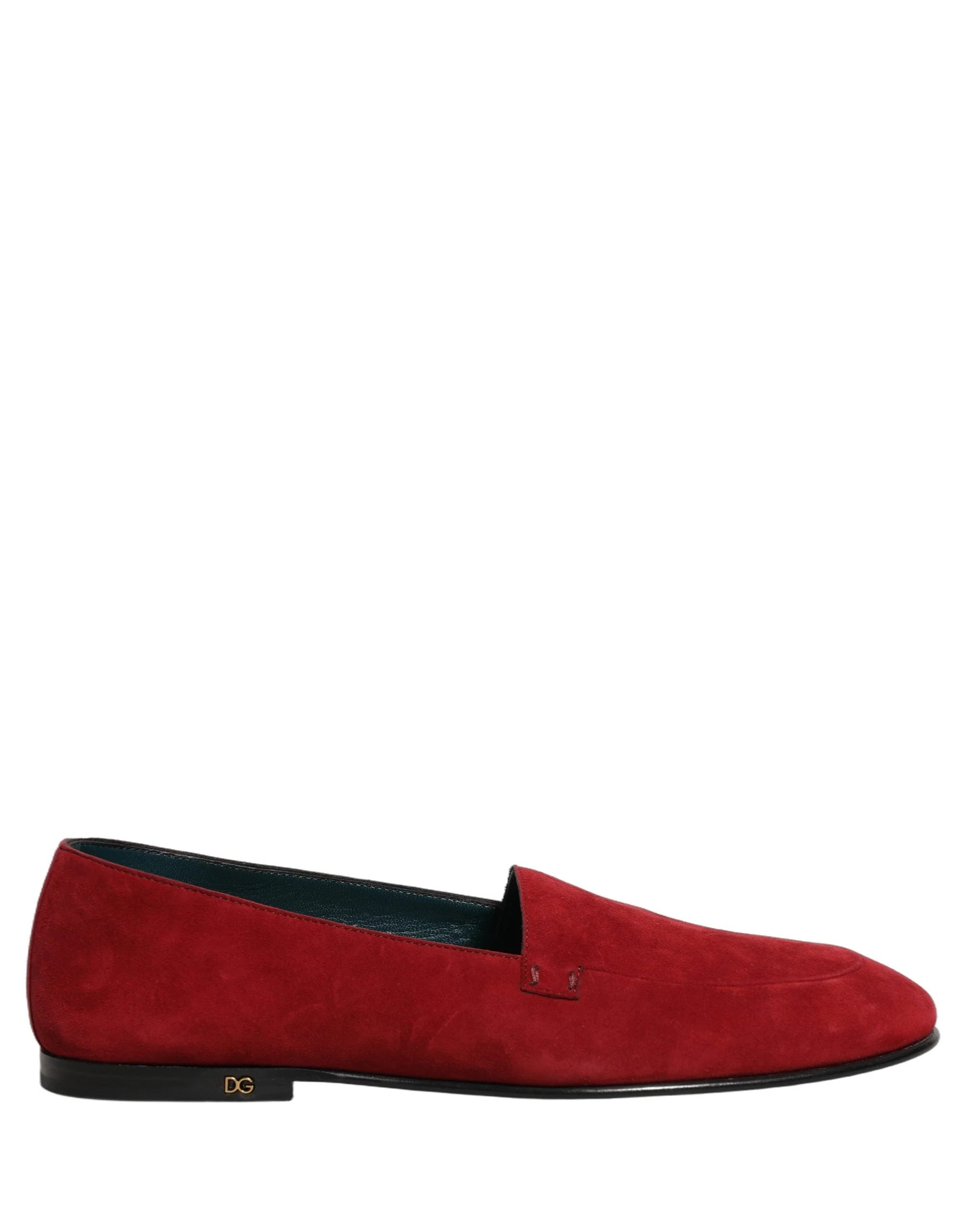 Dolce & Gabbana Red Suede Logo Slip On Flats Loafers Shoes - EU44/US11