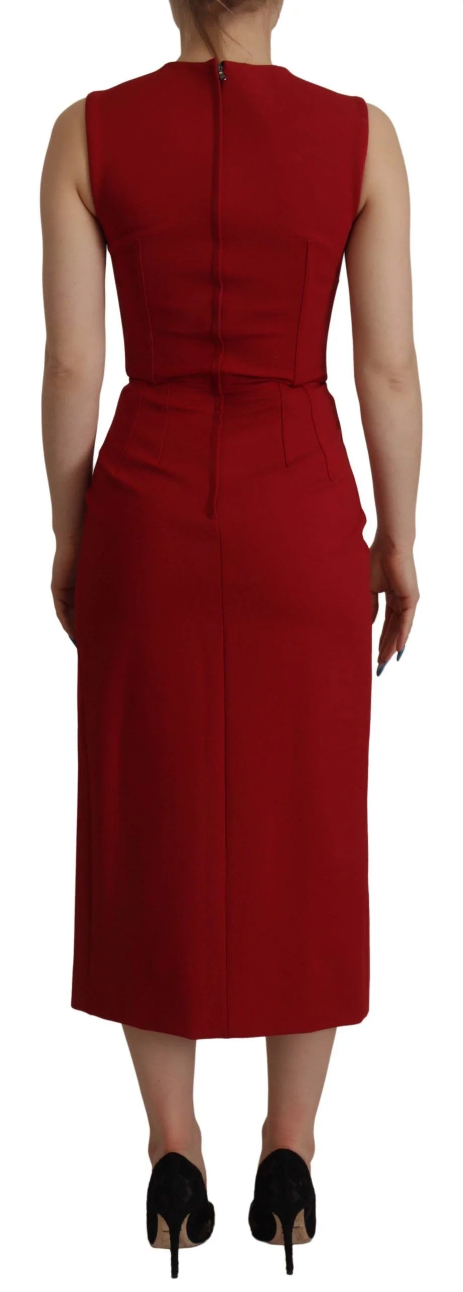 Dolce & Gabbana Red Sweetheart Neck Bodycon Midi Dress - IT36|XXS - Dresses