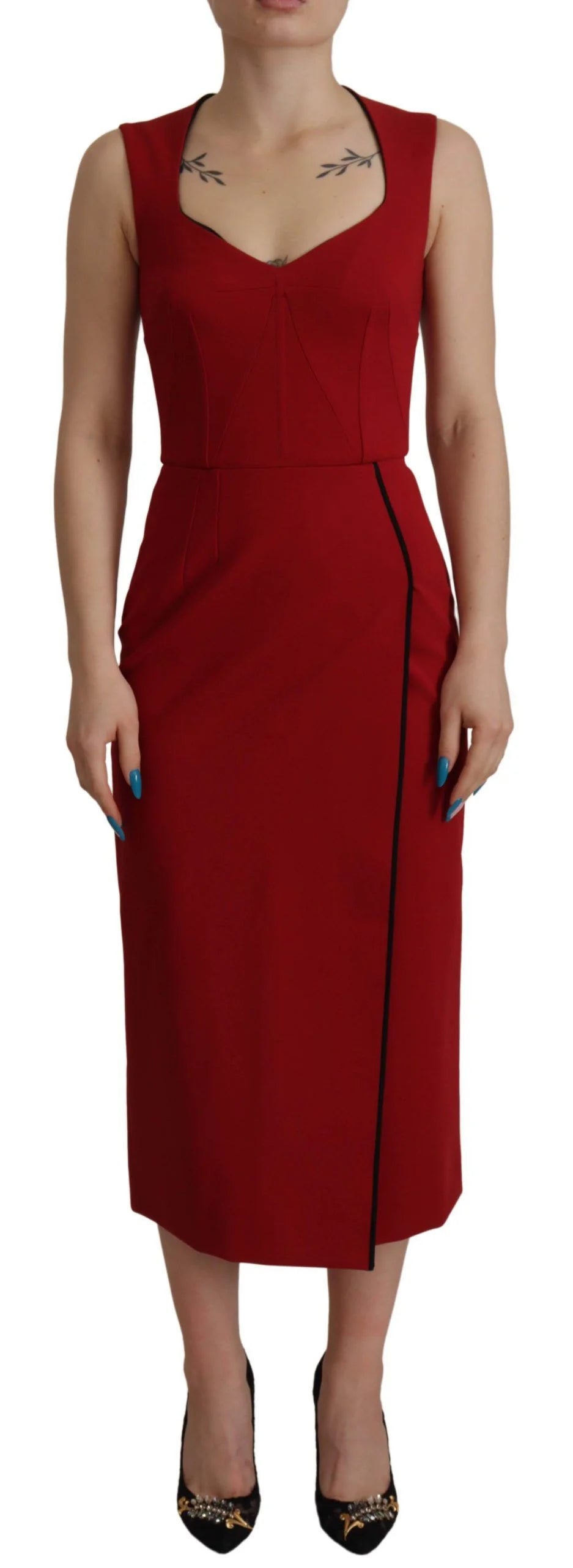 Dolce & Gabbana Red Sweetheart Neck Bodycon Midi Dress - IT36|XXS - Dresses