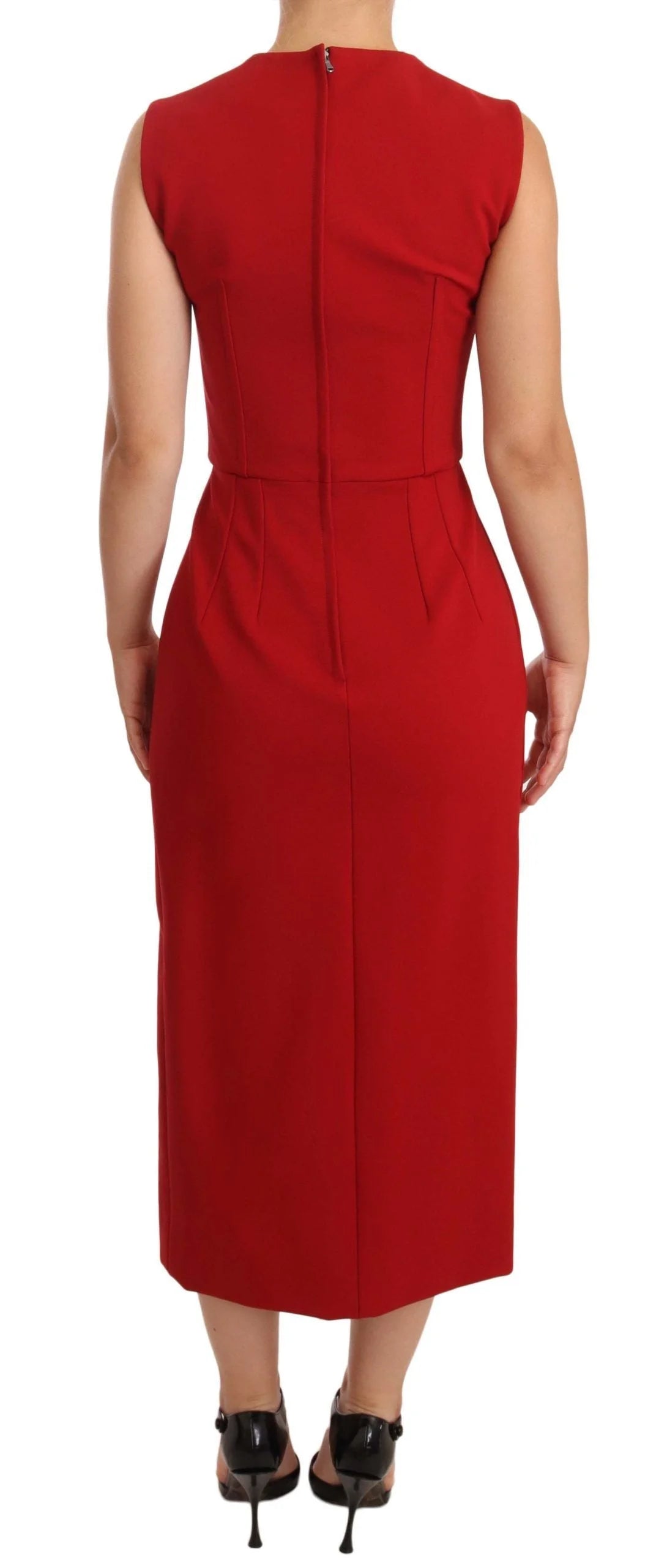 Dolce & Gabbana Red Sweetheart Sleeveless Midi Stretch Dress - IT38|XS - Dresses