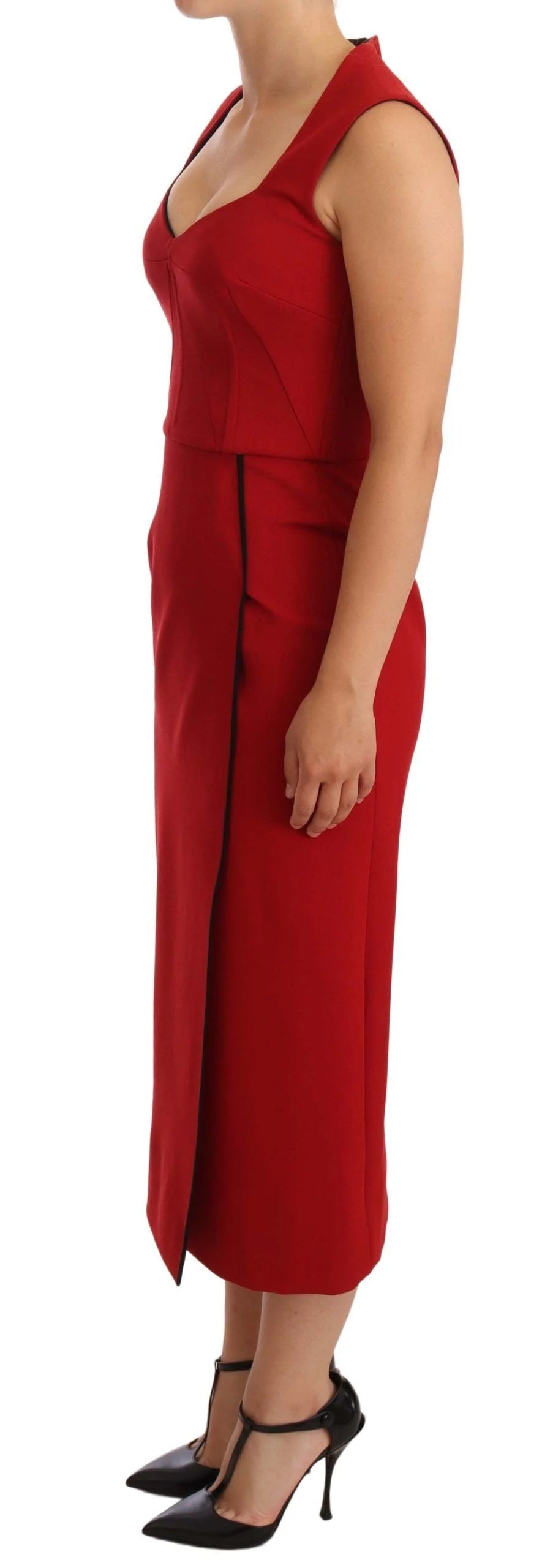 Dolce & Gabbana Red Sweetheart Sleeveless Midi Stretch Dress - IT38|XS - Dresses