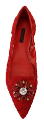Dolce & Gabbana Red Taormina Crystals Loafers Flats Shoes - Flats