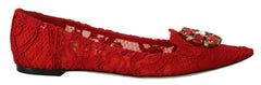 Dolce & Gabbana Red Taormina Crystals Loafers Flats Shoes - Flats