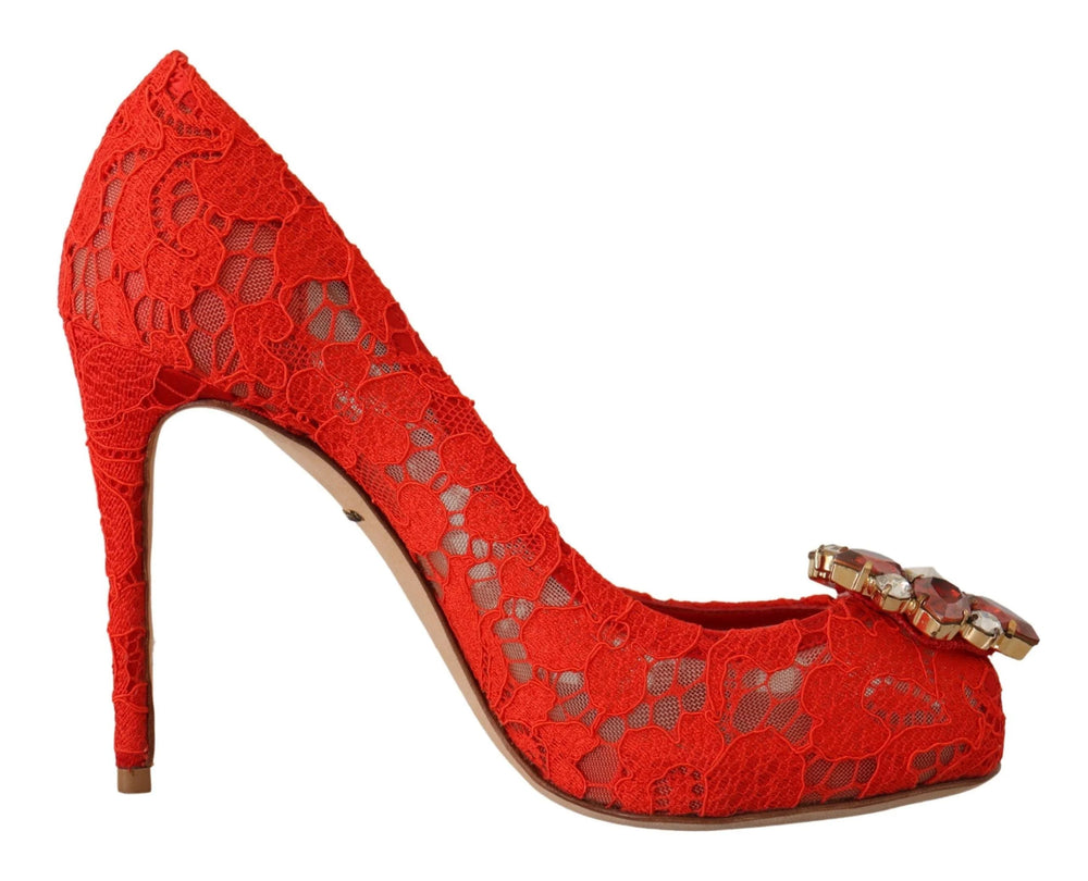 Dolce & Gabbana Red Taormina Lace Crystal Heels Pumps - EU35/US4.5