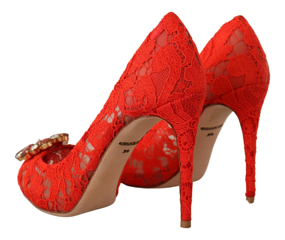 Dolce & Gabbana Red Taormina Lace Crystal Heels Pumps - EU35/US4.5 - Heels