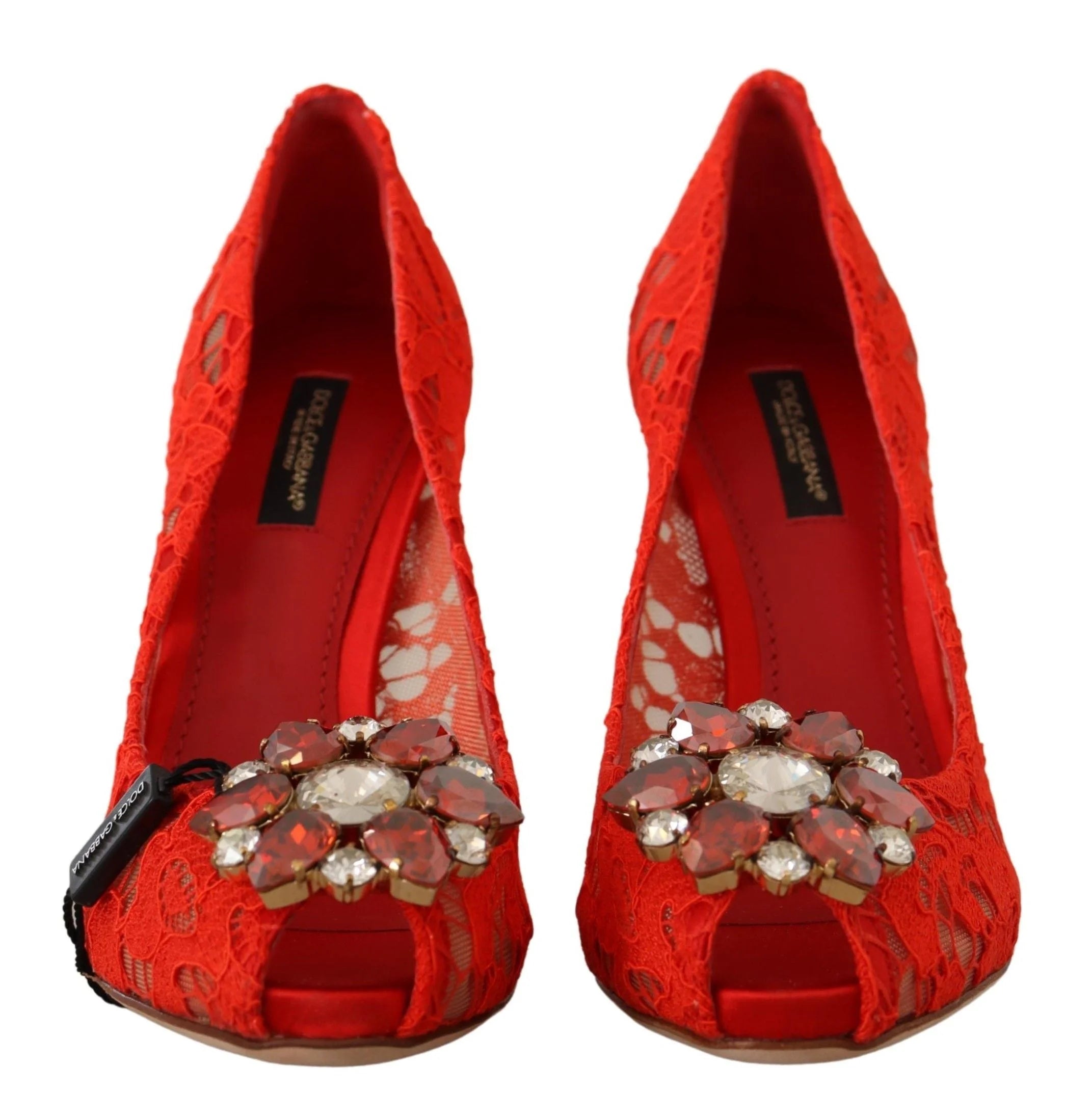 Dolce & Gabbana Red Taormina Lace Crystal Heels Pumps - EU35/US4.5