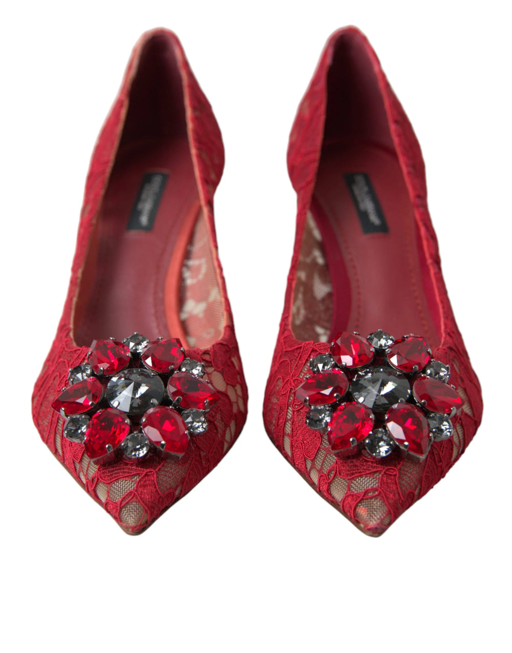 Dolce & Gabbana Red Taormina Lace Crystal Heels Pumps Shoes - EU36/US5.5
