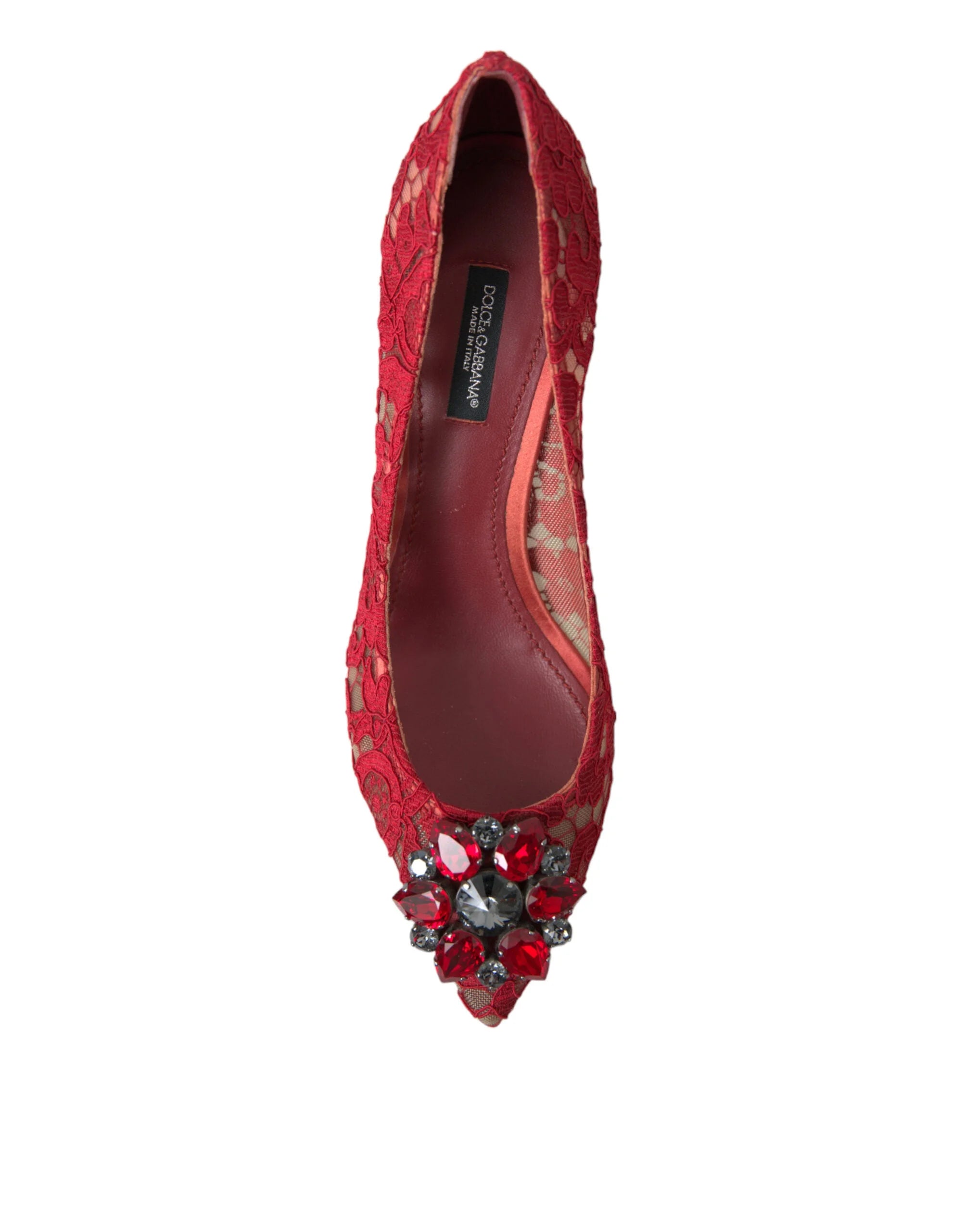 Dolce & Gabbana Red Taormina Lace Crystal Heels Pumps Shoes - EU36/US5.5