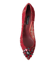 Dolce & Gabbana Red Taormina Lace Crystal Heels Pumps Shoes - EU36/US5.5 - Heels