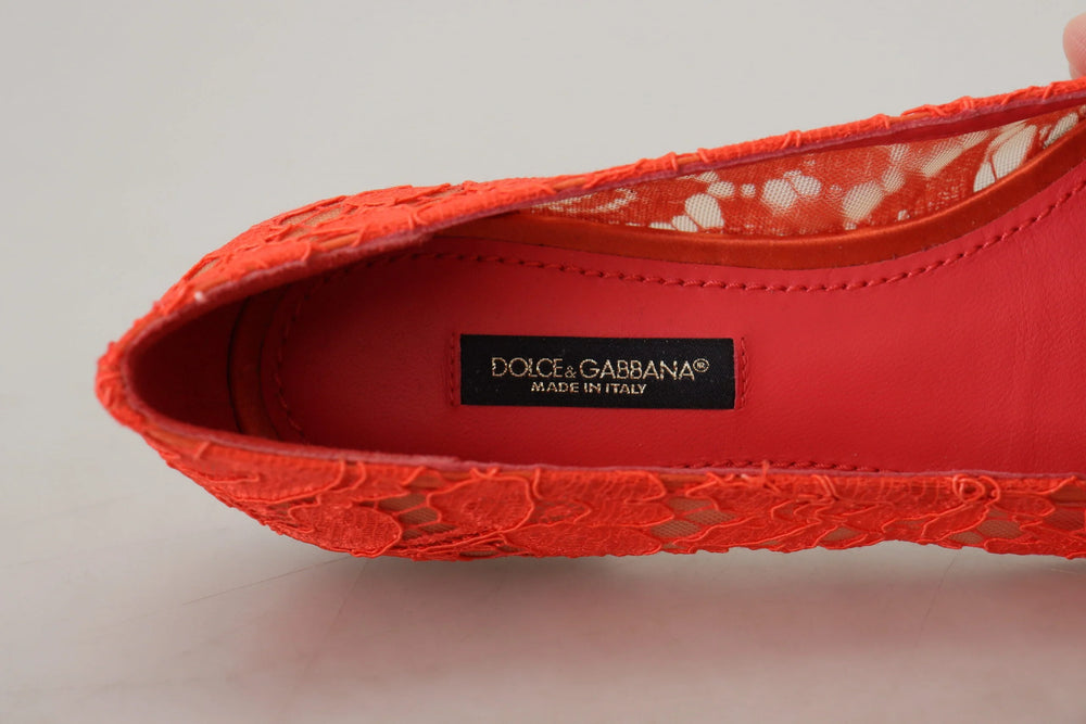 Dolce & Gabbana Red Taormina Lace Crystals Ballet Flats Shoes - EU35/US4.5