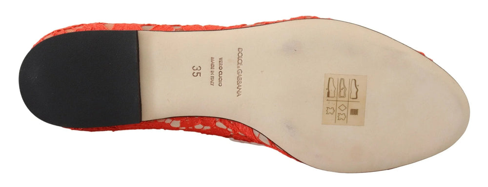 Dolce & Gabbana Red Taormina Lace Crystals Ballet Flats Shoes - EU35/US4.5